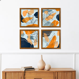 Abstract Leaves Line Art Wooden Wall Frame Set of Four