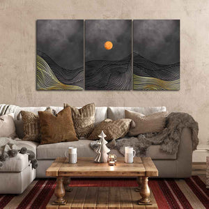 Abstract Line Art Sunset Three Pieces Wall Painting