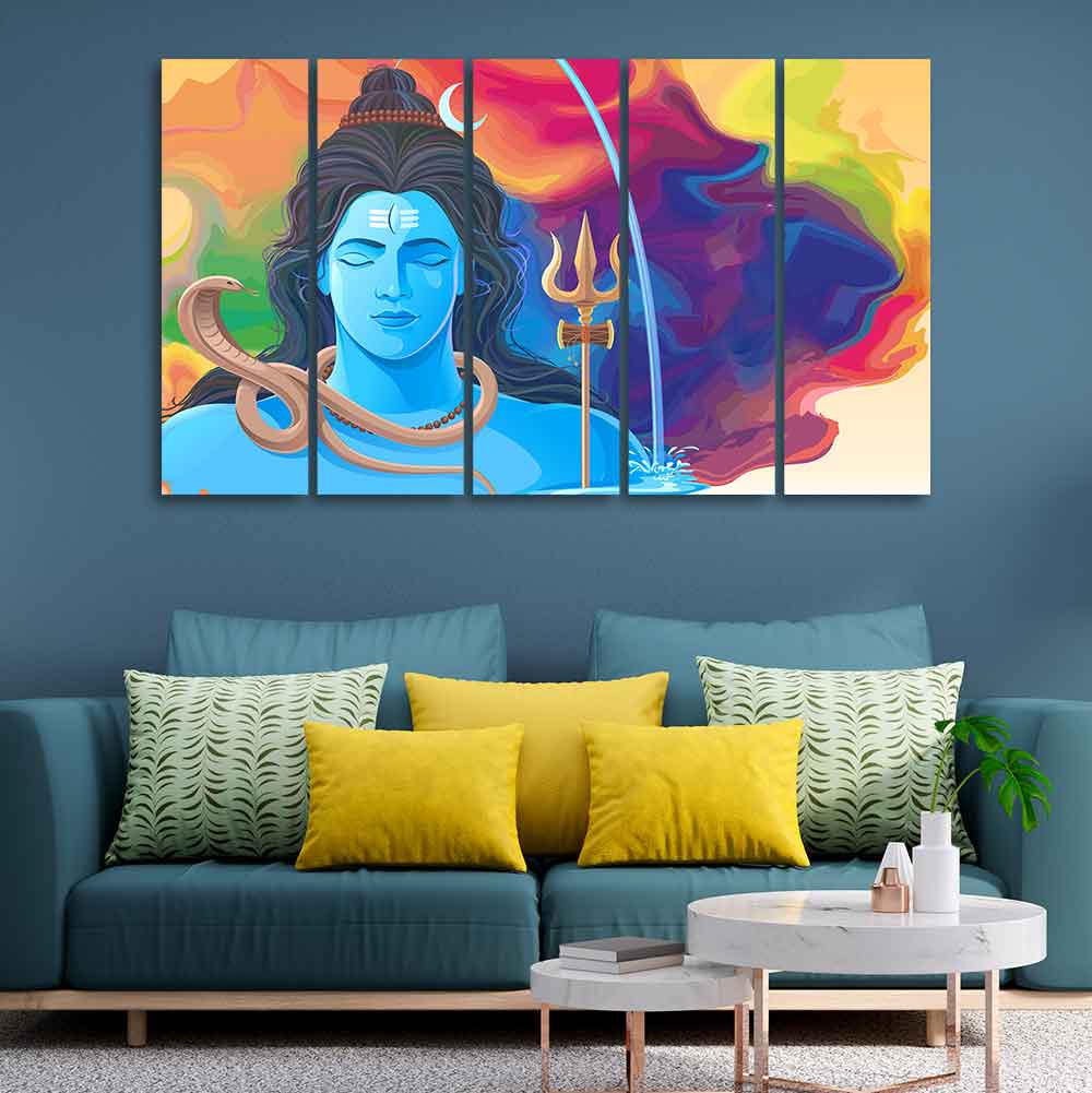 Abstract Art Lord Shiva Wall Painting Set of Five