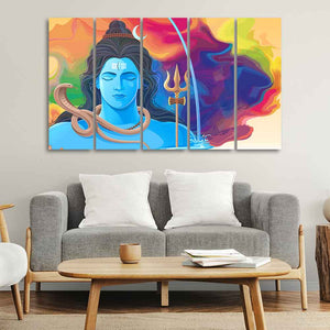 Abstract Art Lord Shiva Wall Painting Set of Five