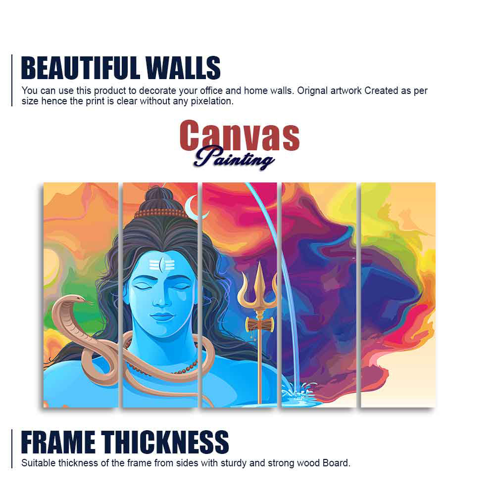 Abstract Art Lord Shiva Wall Painting Set of Five