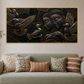 Abstract Love Couple with Flying Birds Metallic Look 3D Canvas Wall Painting
