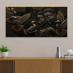 Abstract Love Couple with Flying Birds Metallic Look 3D Canvas Wall Painting