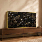 Abstract Love Couple with Flying Birds Metallic Look 3D Canvas Wall Painting
