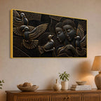 Abstract Love Couple with Flying Birds Metallic Look 3D Canvas Wall Painting