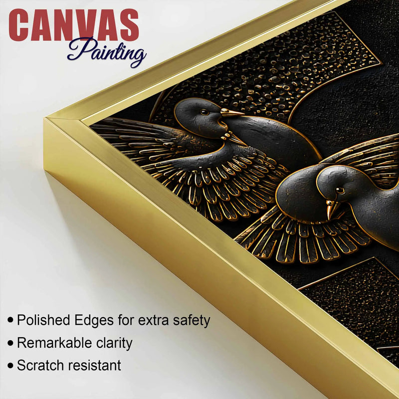 Abstract Love Couple with Flying Birds Metallic Look 3D Canvas Wall Painting