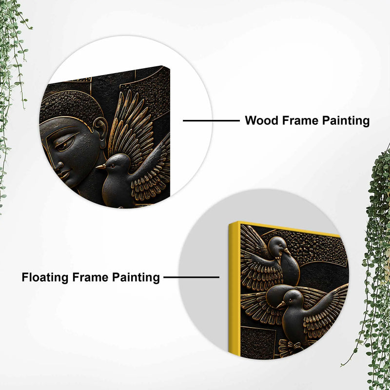 Abstract Love Couple with Flying Birds Metallic Look 3D Canvas Wall Painting