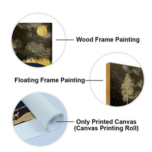 Abstract Midnight Golden Scenery with Deer Canvas Wall Painting