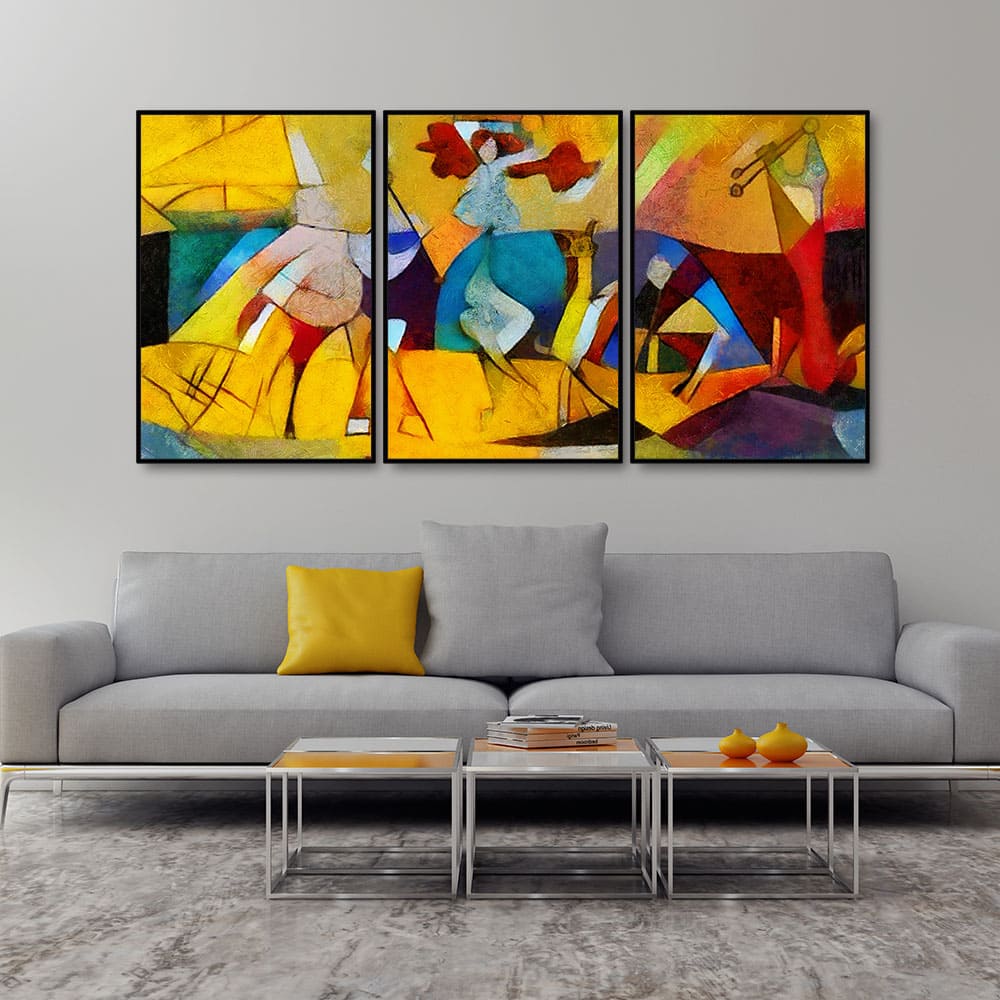 Abstract Modern Art Floating Canvas Wall Painting Set of Three