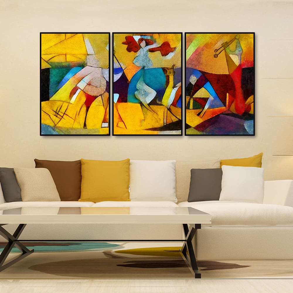 Abstract Modern Art Floating Canvas Wall Painting Set of Three