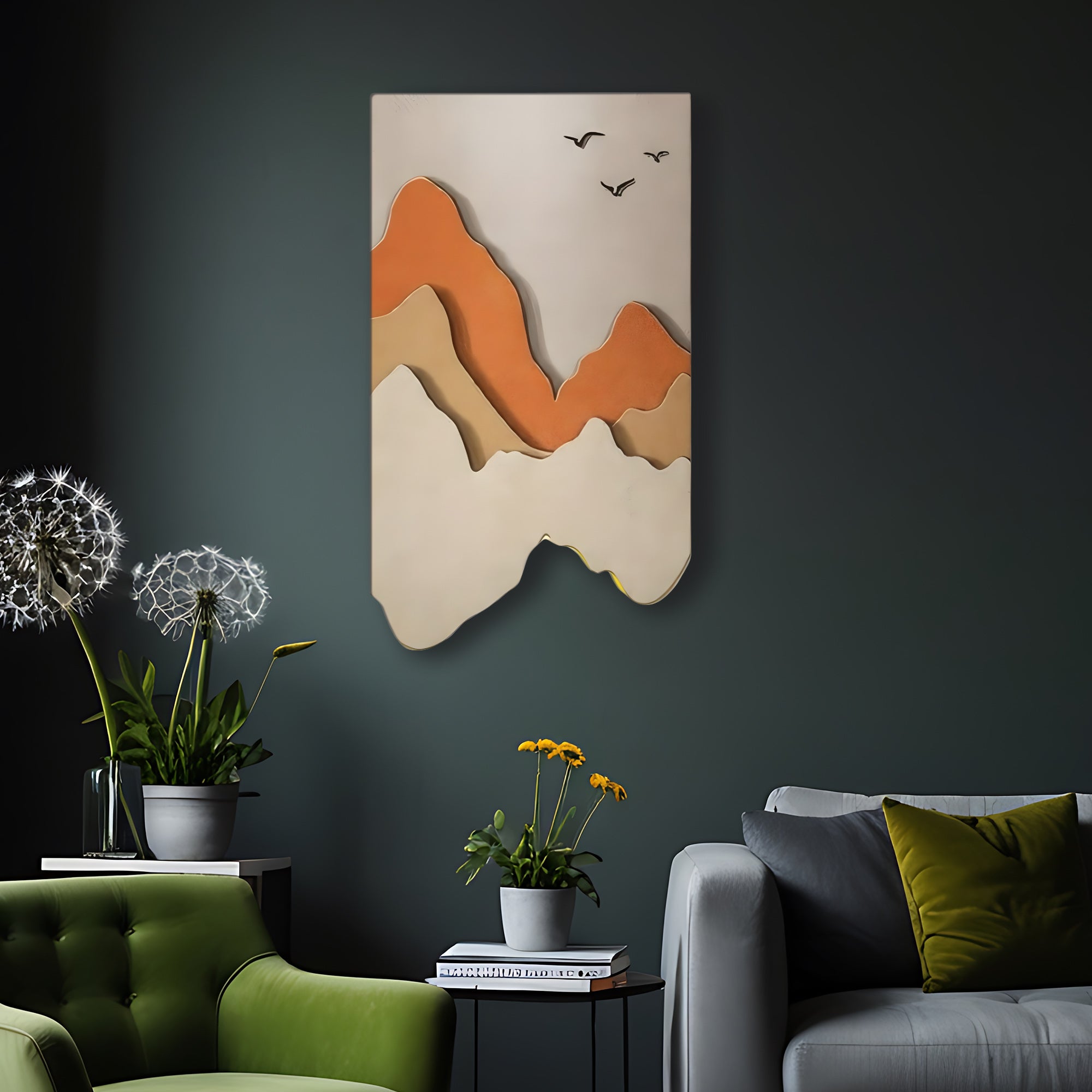 Abstract Mountain Landscape and Birds 3D Wall Art Home Decor