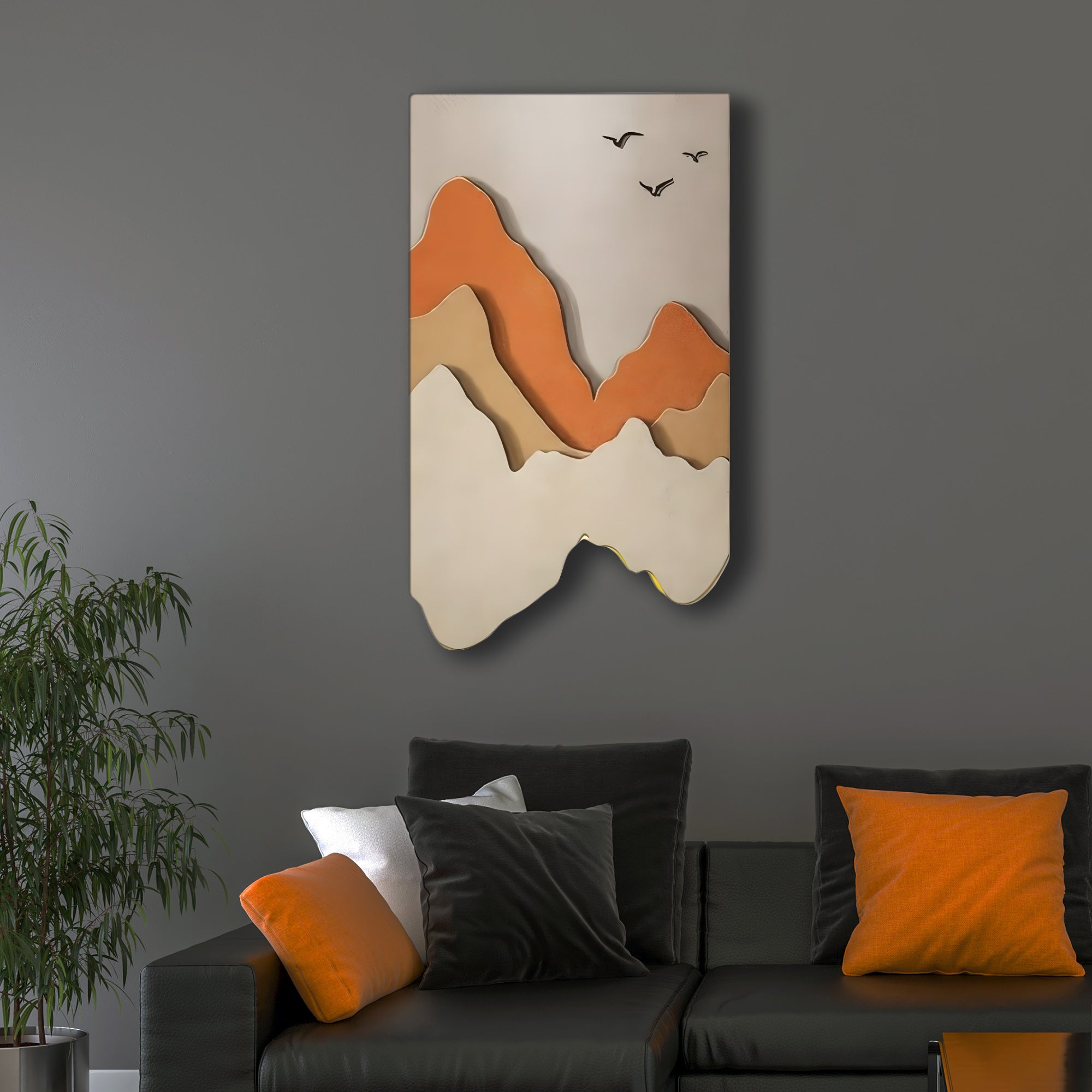 Abstract Mountain Landscape and Birds 3D Wall Art Home Decor