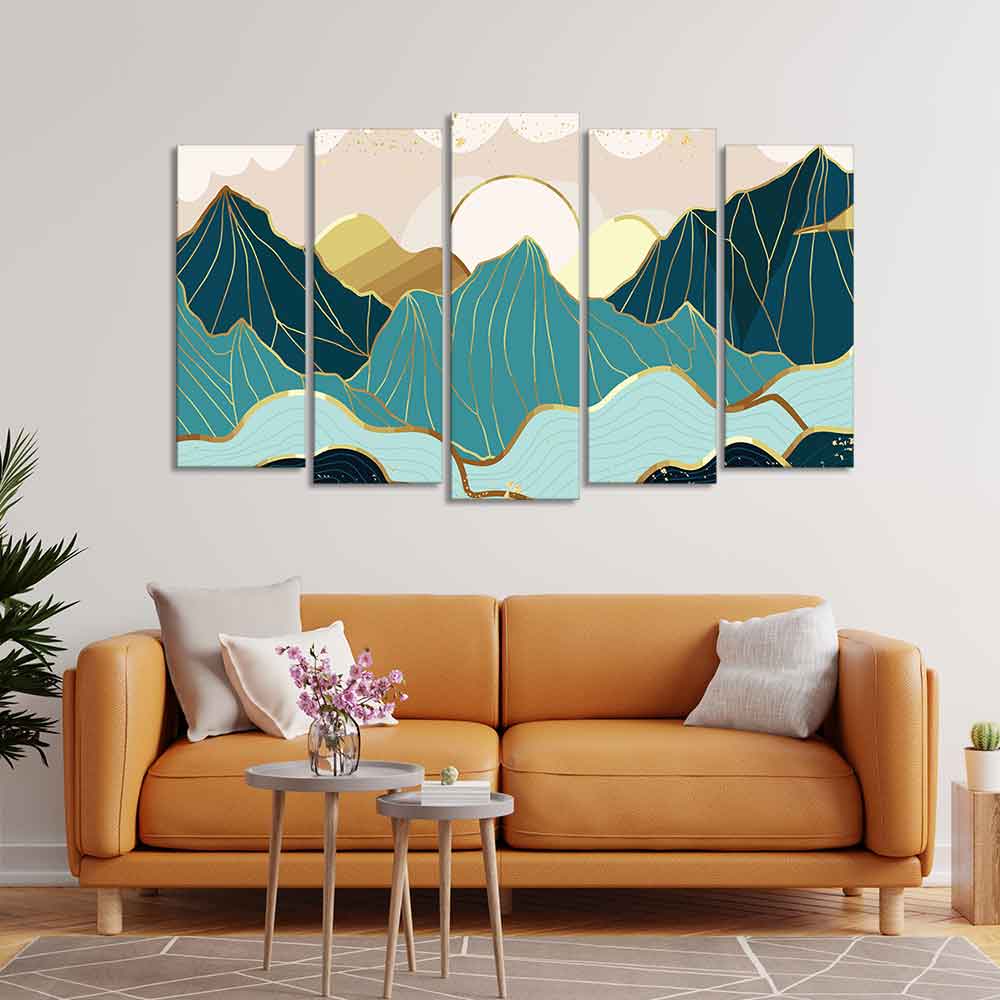 Abstract Mountains with Sunrise Background 5 Pieces Canvas Wall Painting