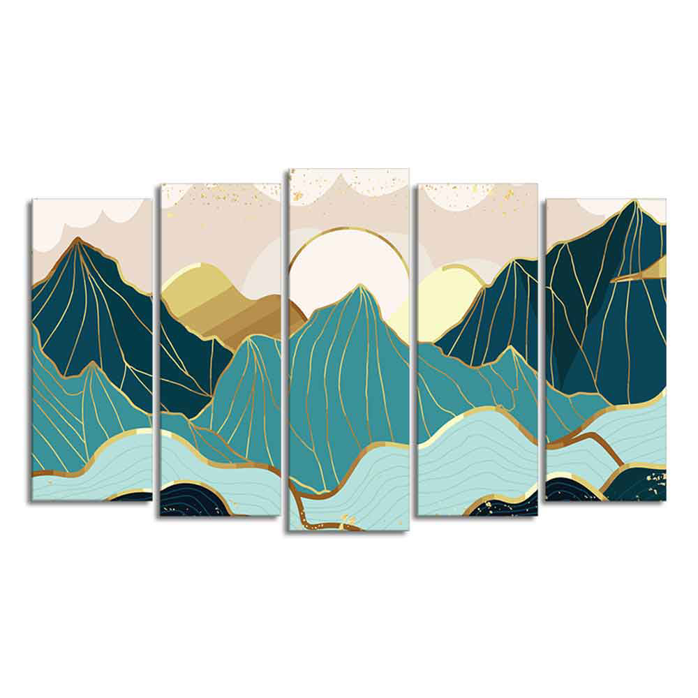 Abstract Mountains with Sunrise Background 5 Pieces Canvas Wall Painting