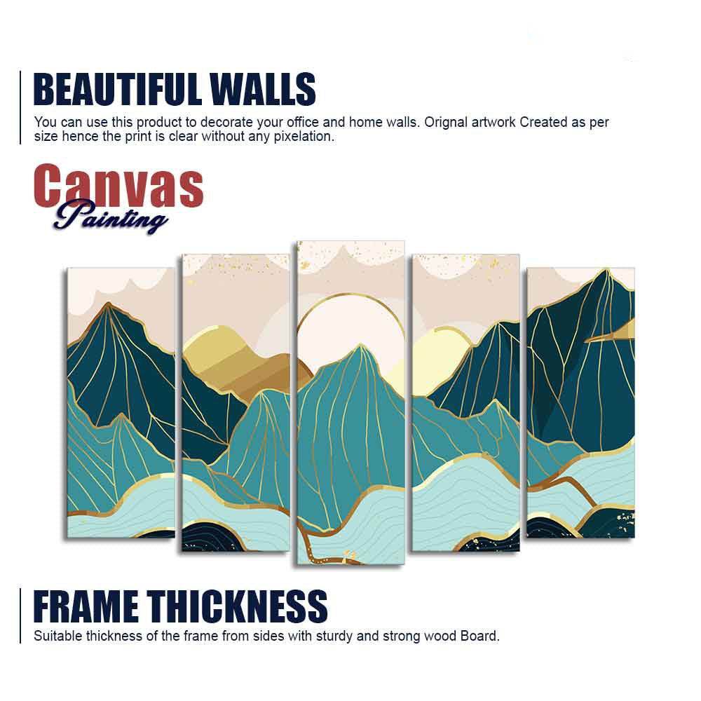 Abstract Mountains with Sunrise Background 5 Pieces Canvas Wall Painting