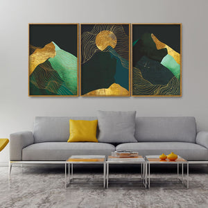 Abstract Mountains and Line Art Floating Canvas Wall Painting Set of Three