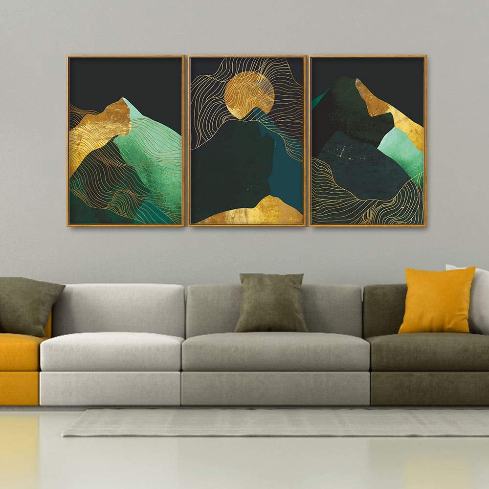 Abstract Mountains and Line Art Floating Canvas Wall Painting Set of Three