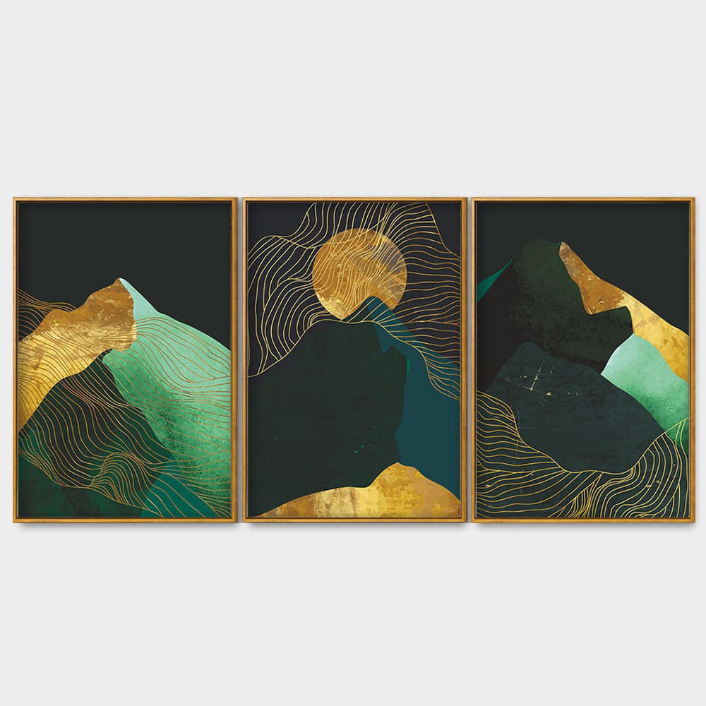 Abstract Mountains and Line Art Floating Canvas Wall Painting Set of Three