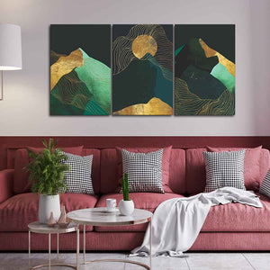 Abstract Mountains and Line Art Wall Painting of 3 Pieces