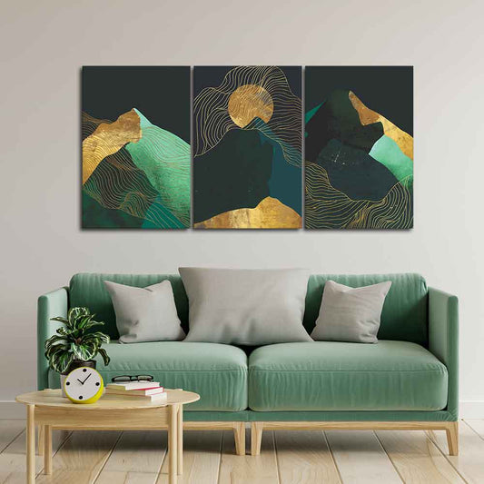 Abstract Mountains and Line Art Wall Painting of 3 Pieces