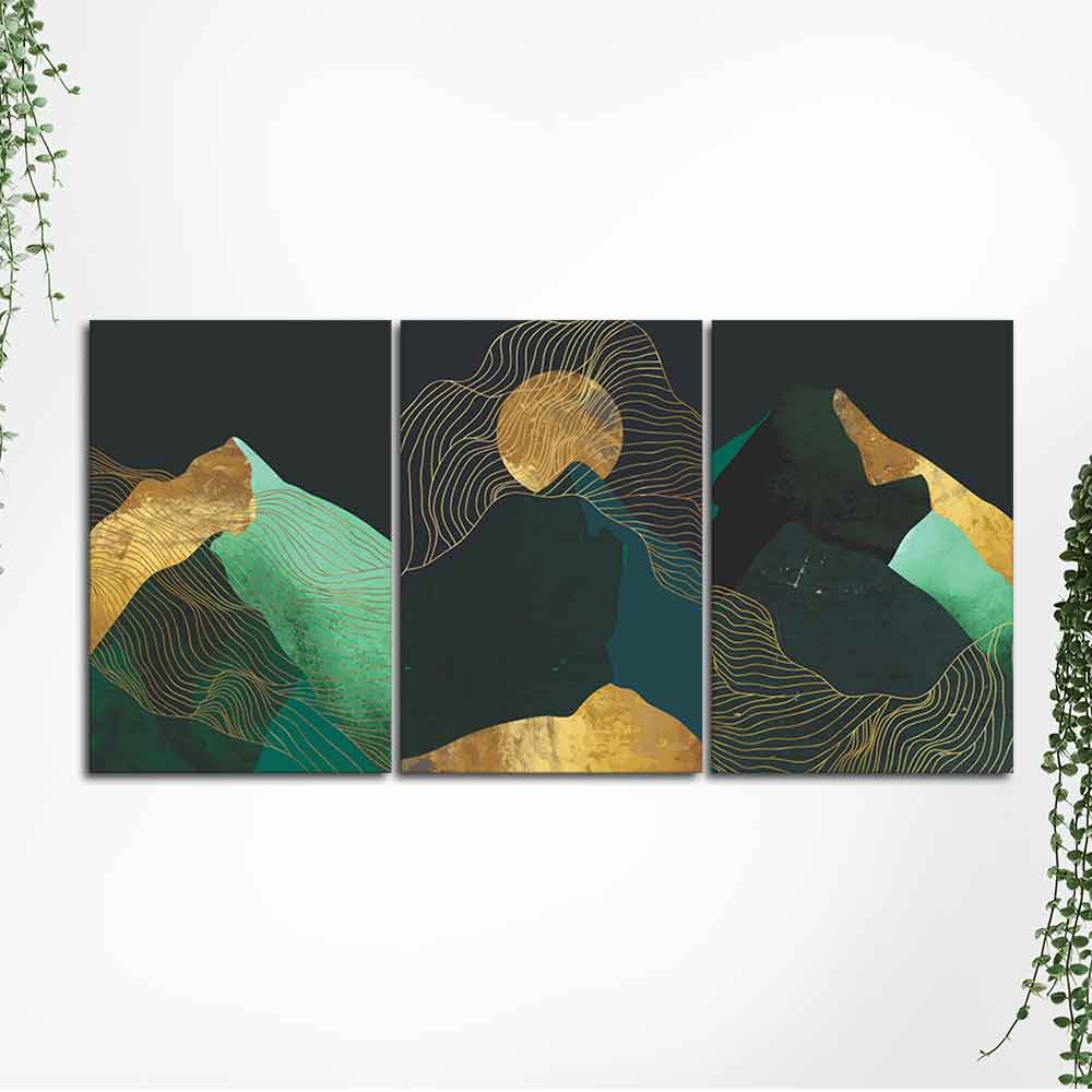 Abstract Mountains and Line Art Wall Painting of 3 Pieces