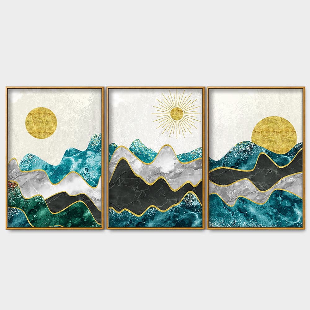 Abstract Mountains Luxurious Pattern Floating Canvas Wall Painting Set of Three