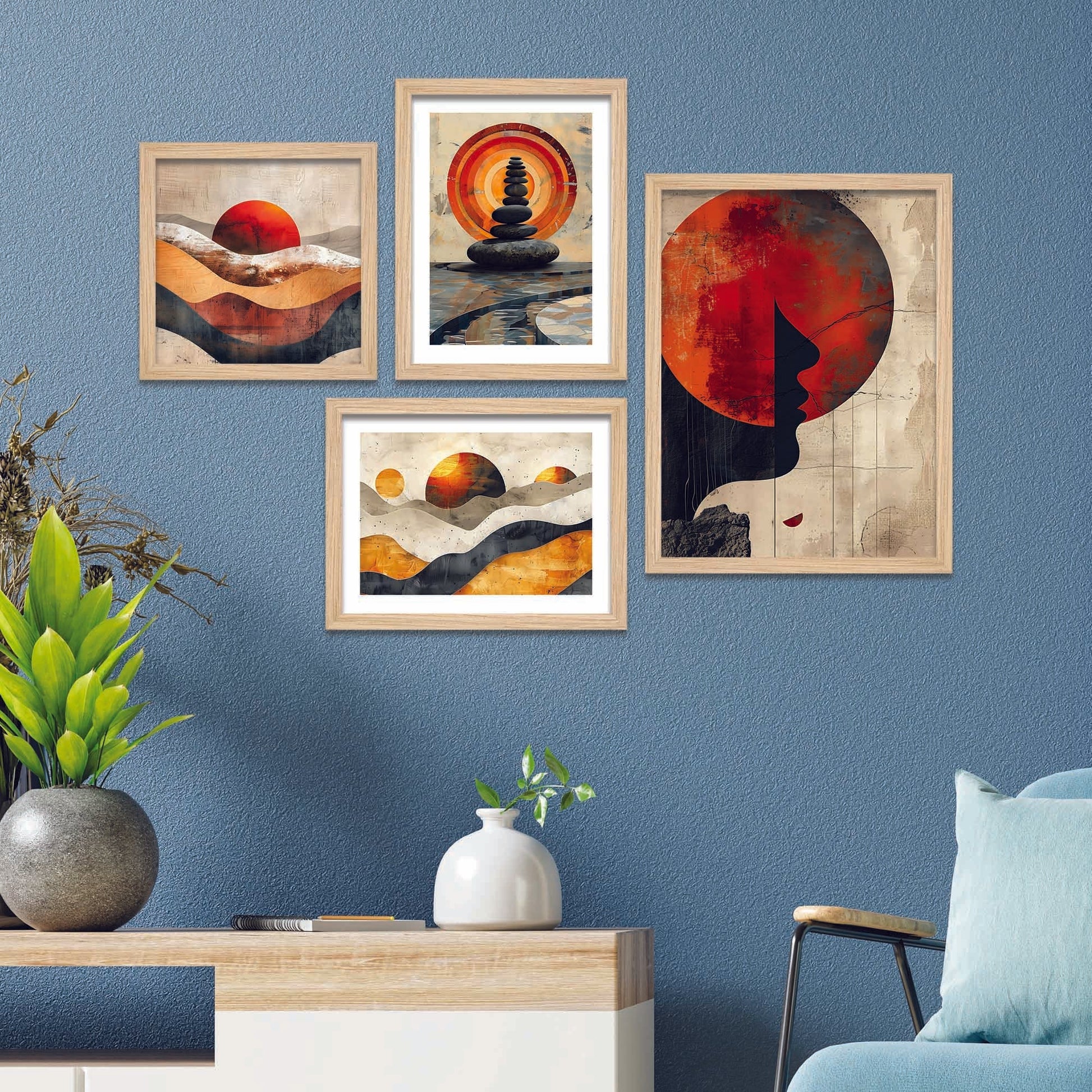 Abstract Mountains View Wall Frame Set of Four