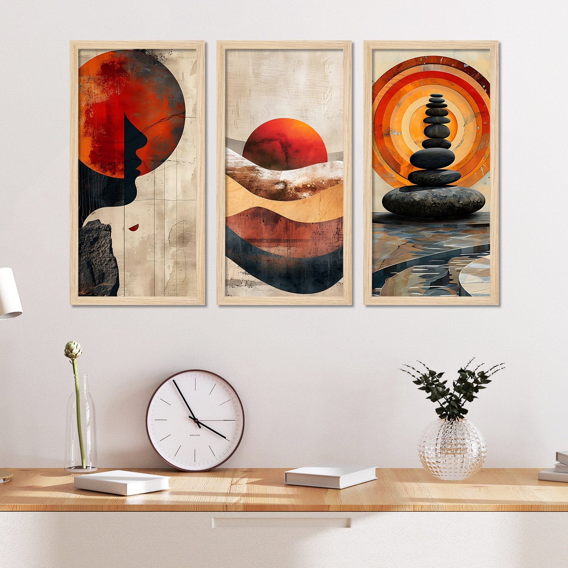 Abstract Mountains View Wooden Wall Frame Set of Three