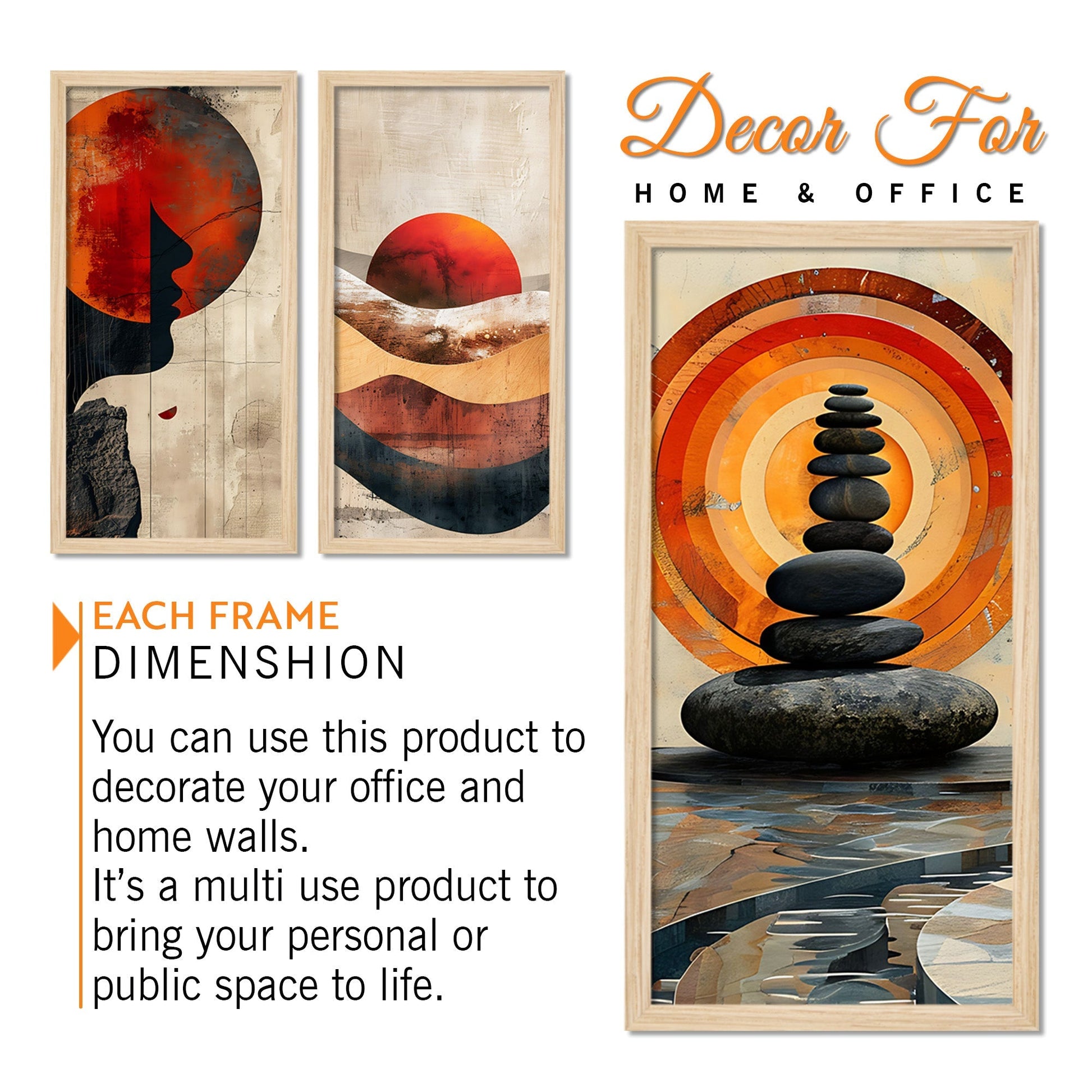 Abstract Mountains View Wooden Wall Frame Set of Three