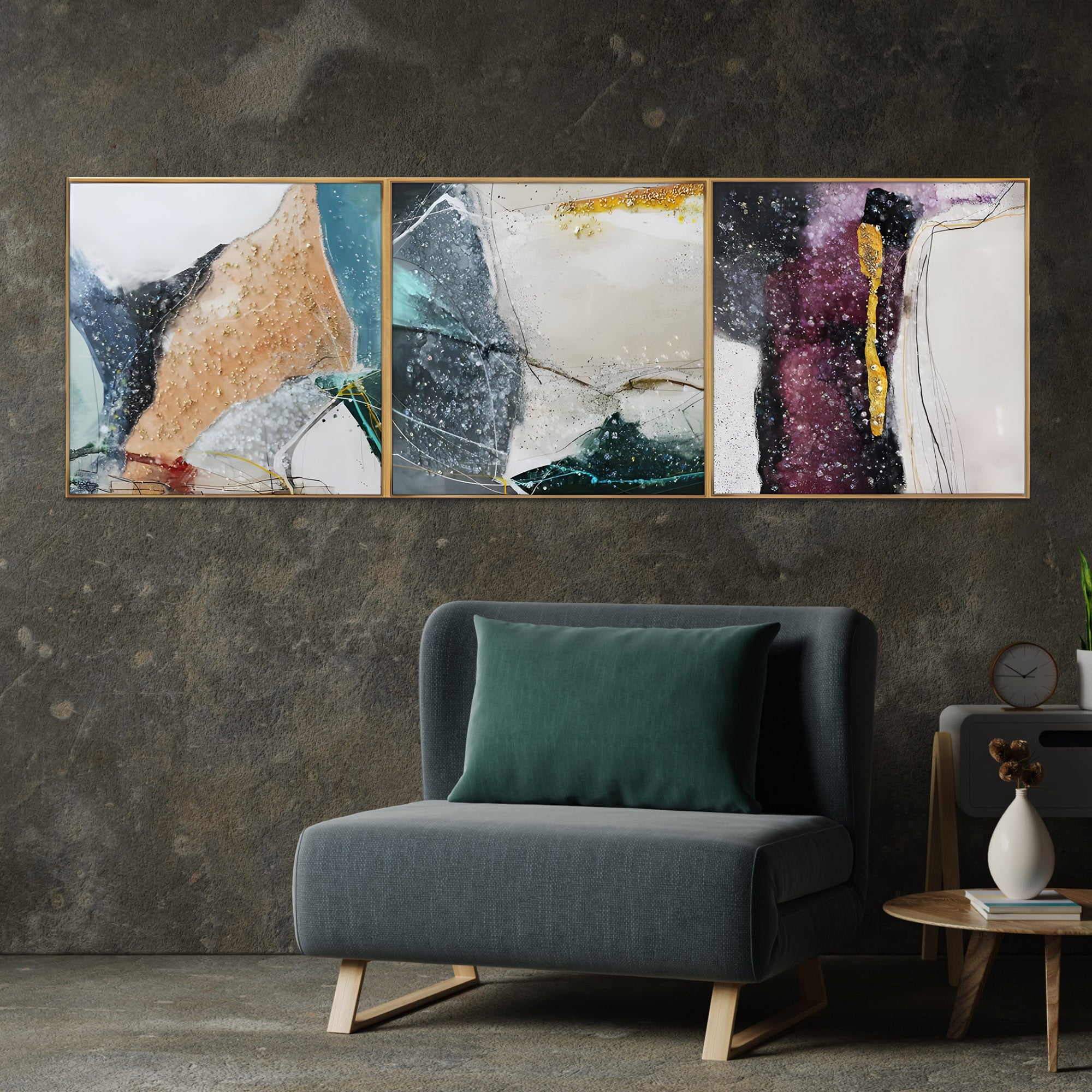 Abstract Mystical Mosaic Crystal Glass Premium Painting Set of 3