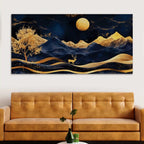 Abstract Night Mountain Deer Canvas Painting