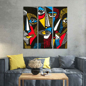 Abstract Pattern Faces Canvas Wall Painting Set of 3 Pieces