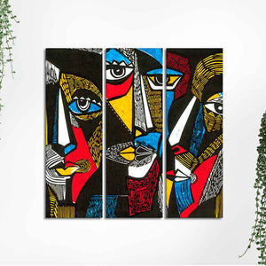 Abstract Pattern Faces Canvas Wall Painting Set of 3 Pieces