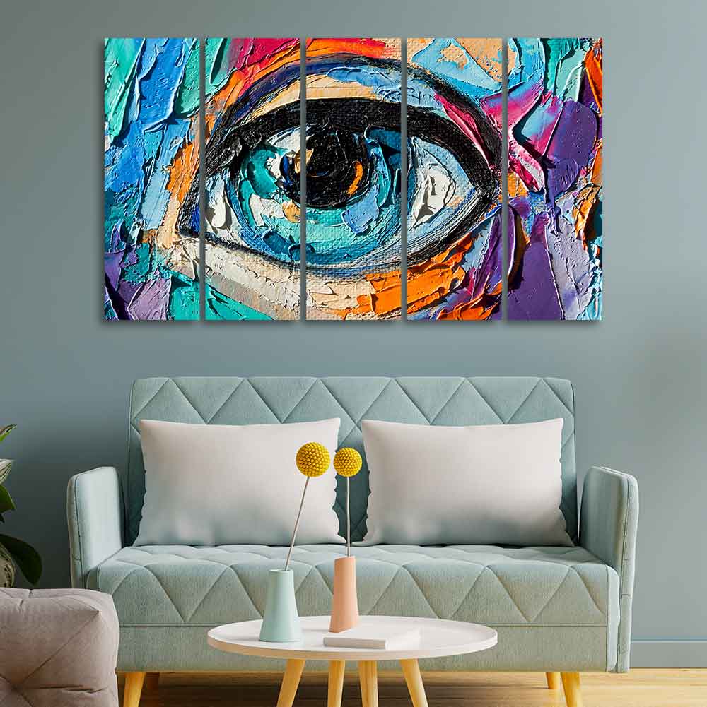 Abstract Picture of a Beautiful Girl's Eye Canvas Wall Painting of Five Pieces