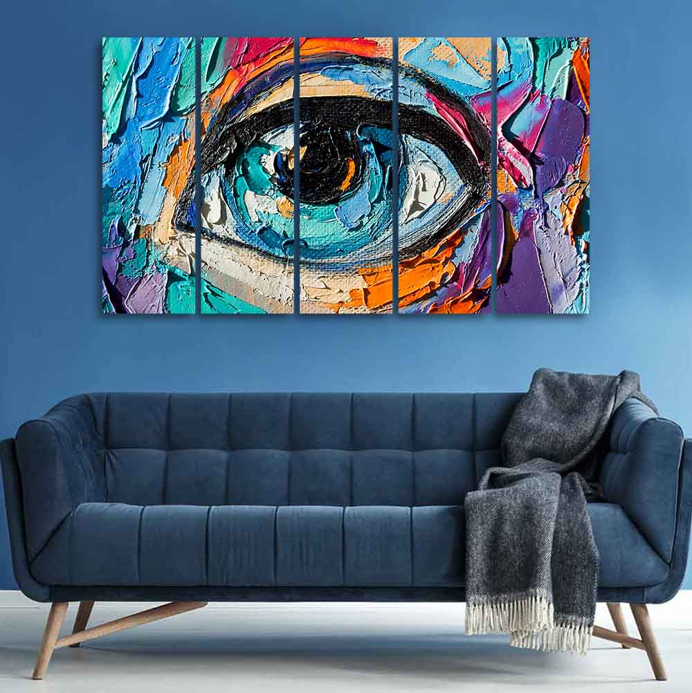 Abstract Picture of a Beautiful Girl's Eye Canvas Wall Painting of Five Pieces