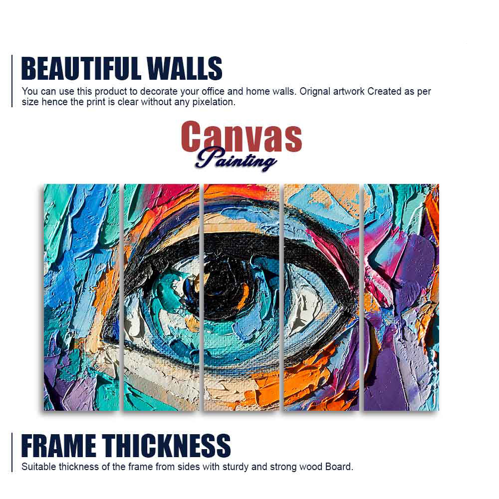 Abstract Picture of a Beautiful Girl's Eye Canvas Wall Painting of Five Pieces