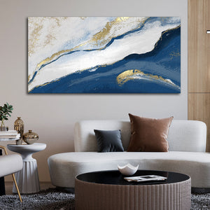 Abstract Seascape Blue and Gold Line art Canvas Wall Painting