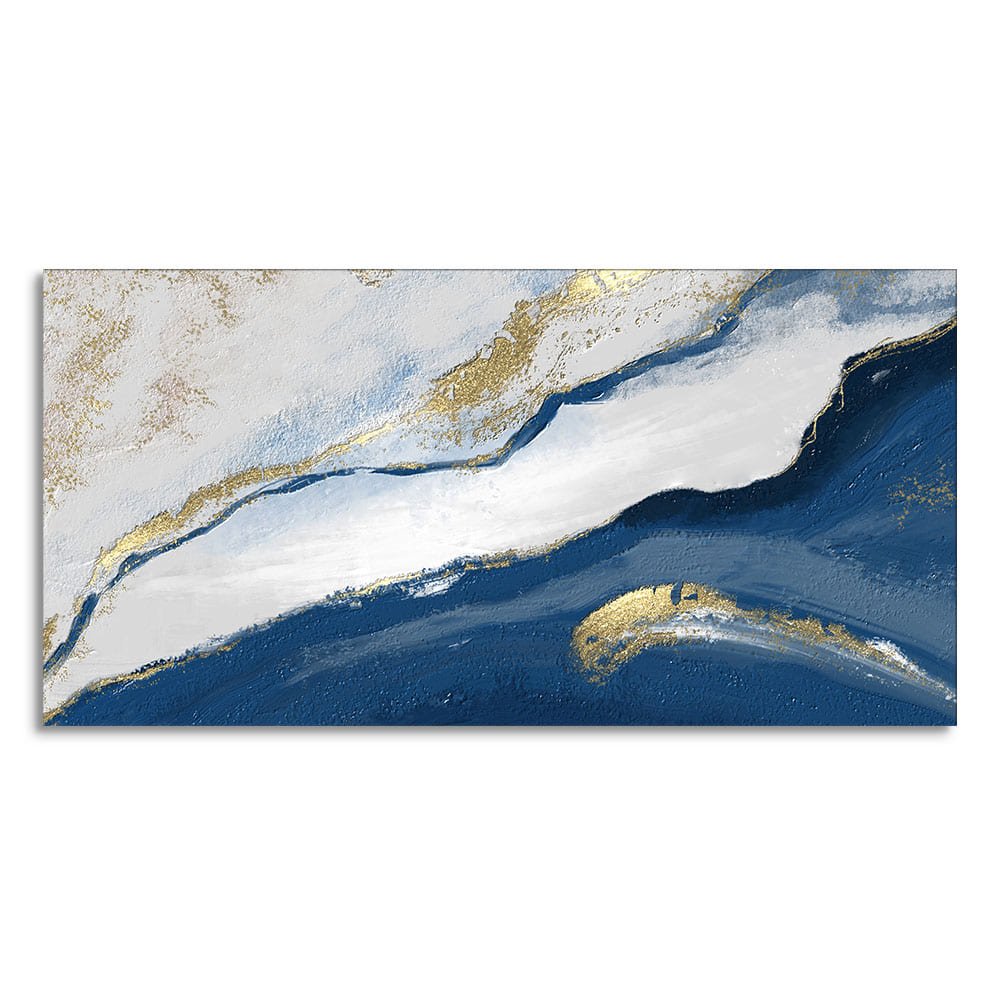 Abstract Seascape Blue and Gold Line art Canvas Wall Painting