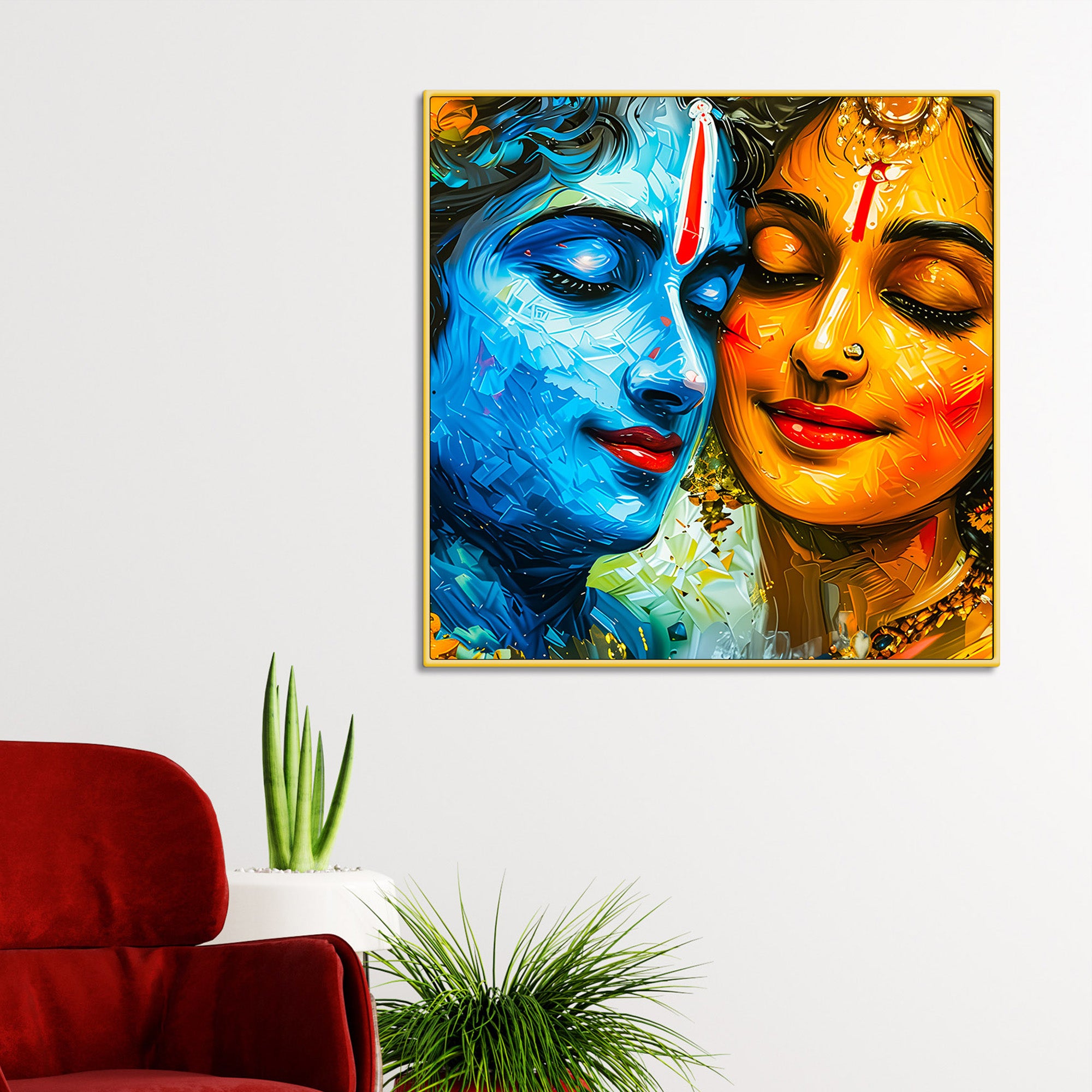 Abstract Shree Radha Krishna Face Art Canvas Wall Painting for Home Temple & Office – Modern Devotional Wall Decor