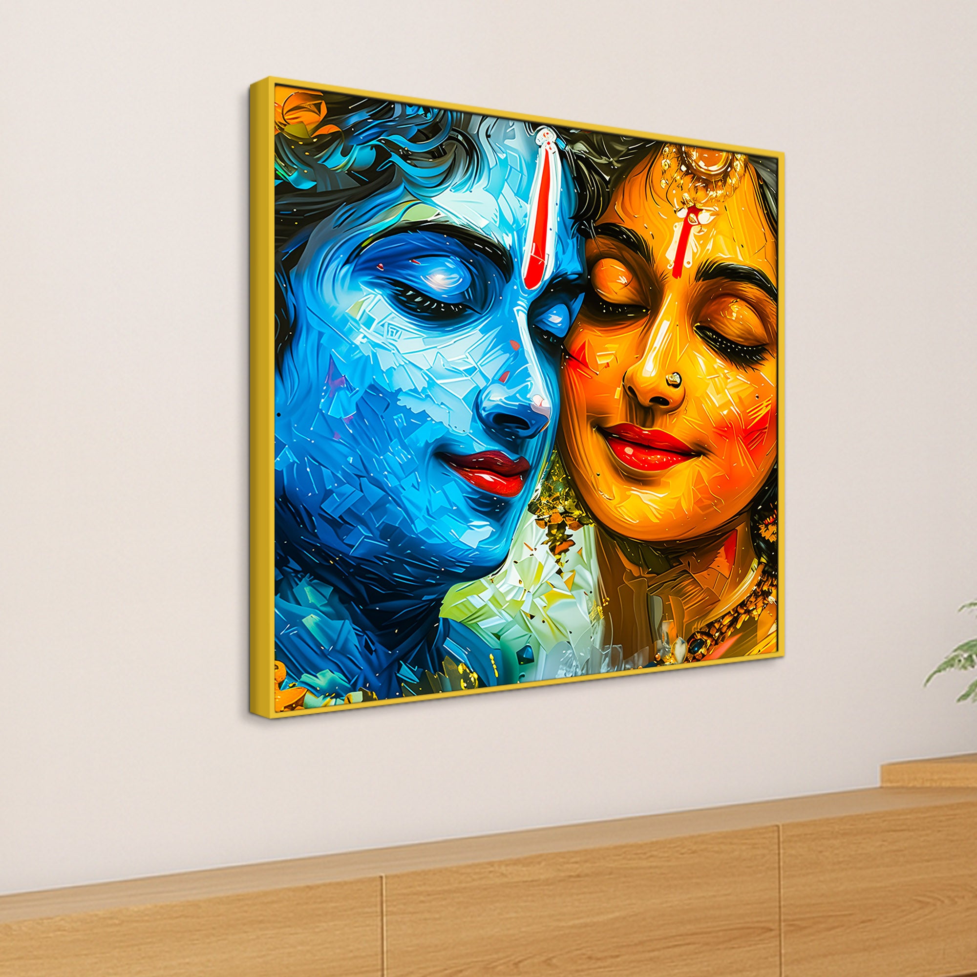 Abstract Shree Radha Krishna Face Art Canvas Wall Painting for Home Temple & Office – Modern Devotional Wall Decor