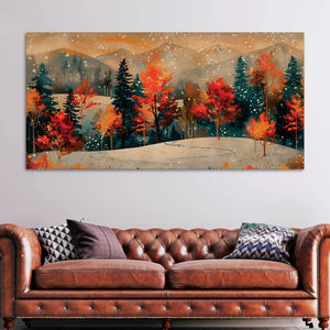 Abstract Snowy Scenic Fall Forest Canvas Painting for Home Decoration