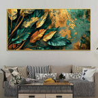 abstract-teal-gold-leaves-canvas-wall-painting