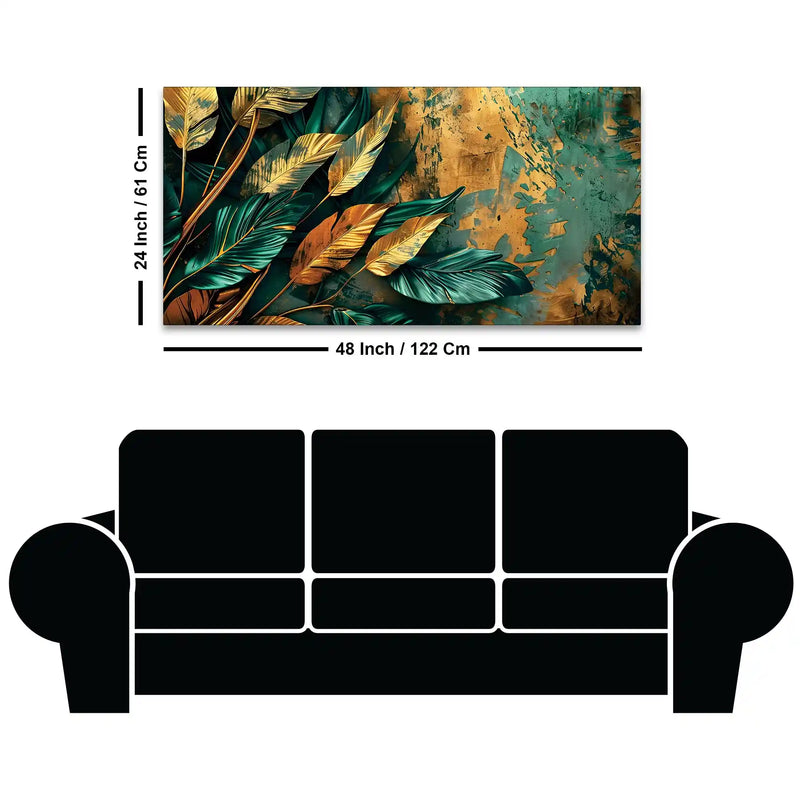 Abstract Teal & Gold Leaves Canvas Wall Painting