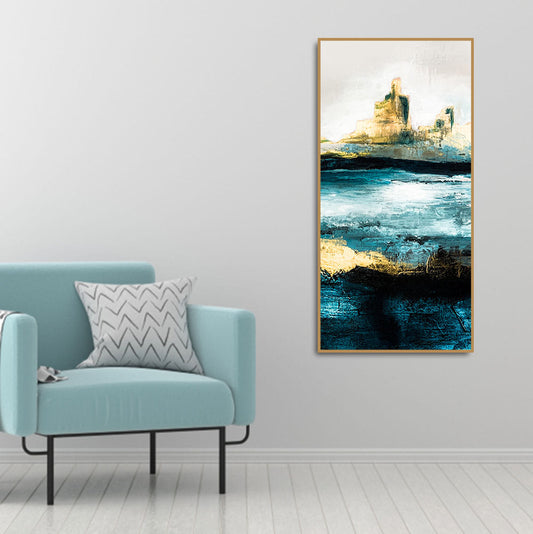 Abstract Texture Landscape Golden Mountain Lake Canvas Wall Painting