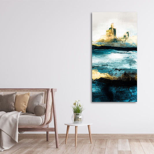 Abstract Texture Landscape Golden Mountain Lake Canvas Wall Painting