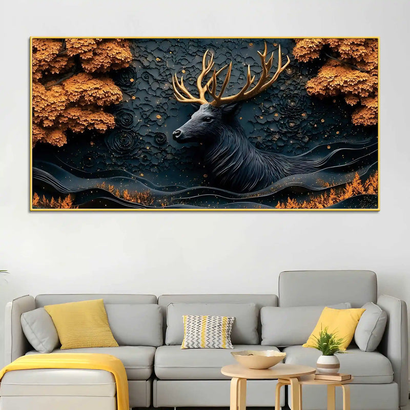 Abstract Textured Deer Canvas Painting for Living Room
