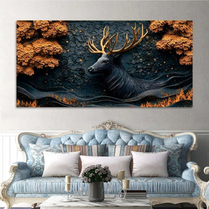 Abstract Textured Deer Canvas Painting for Living Room
