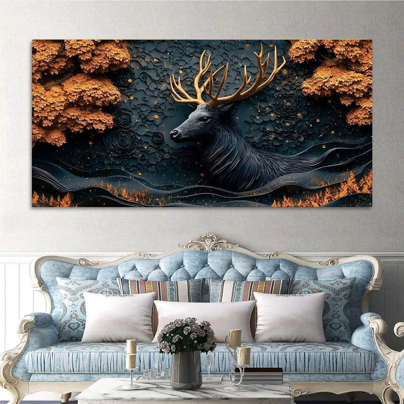 Abstract Textured Deer Canvas Painting for Living Room