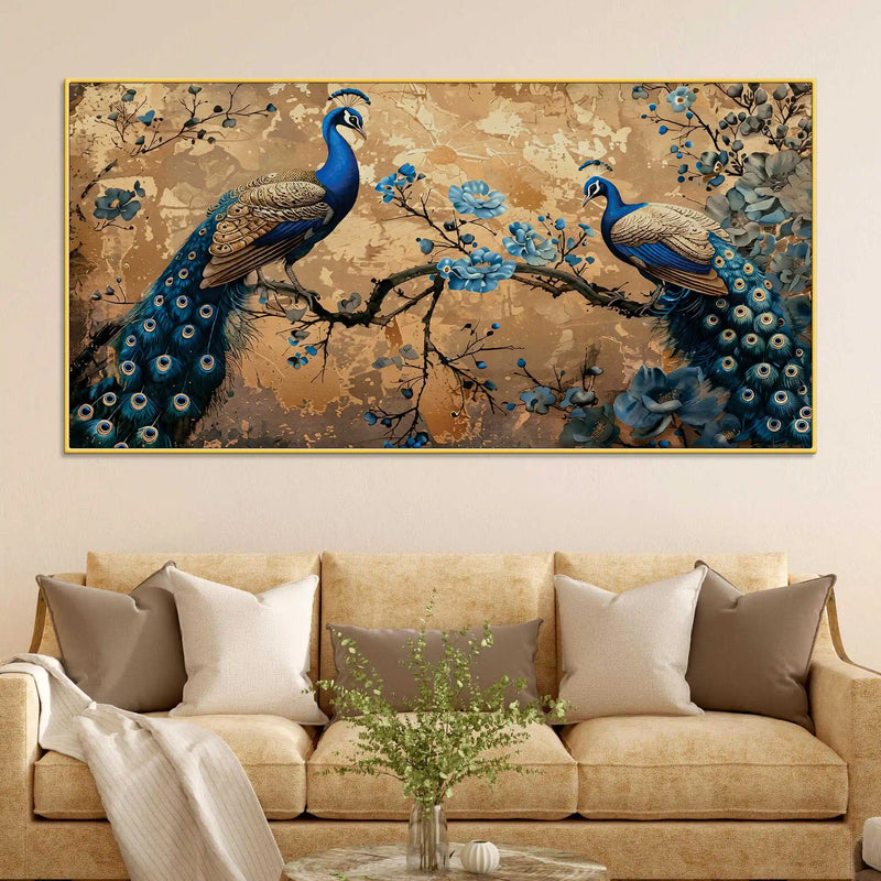 Abstract Twin Peacock Canvas Wall Art Floral Luxury Painting for Home Interiors