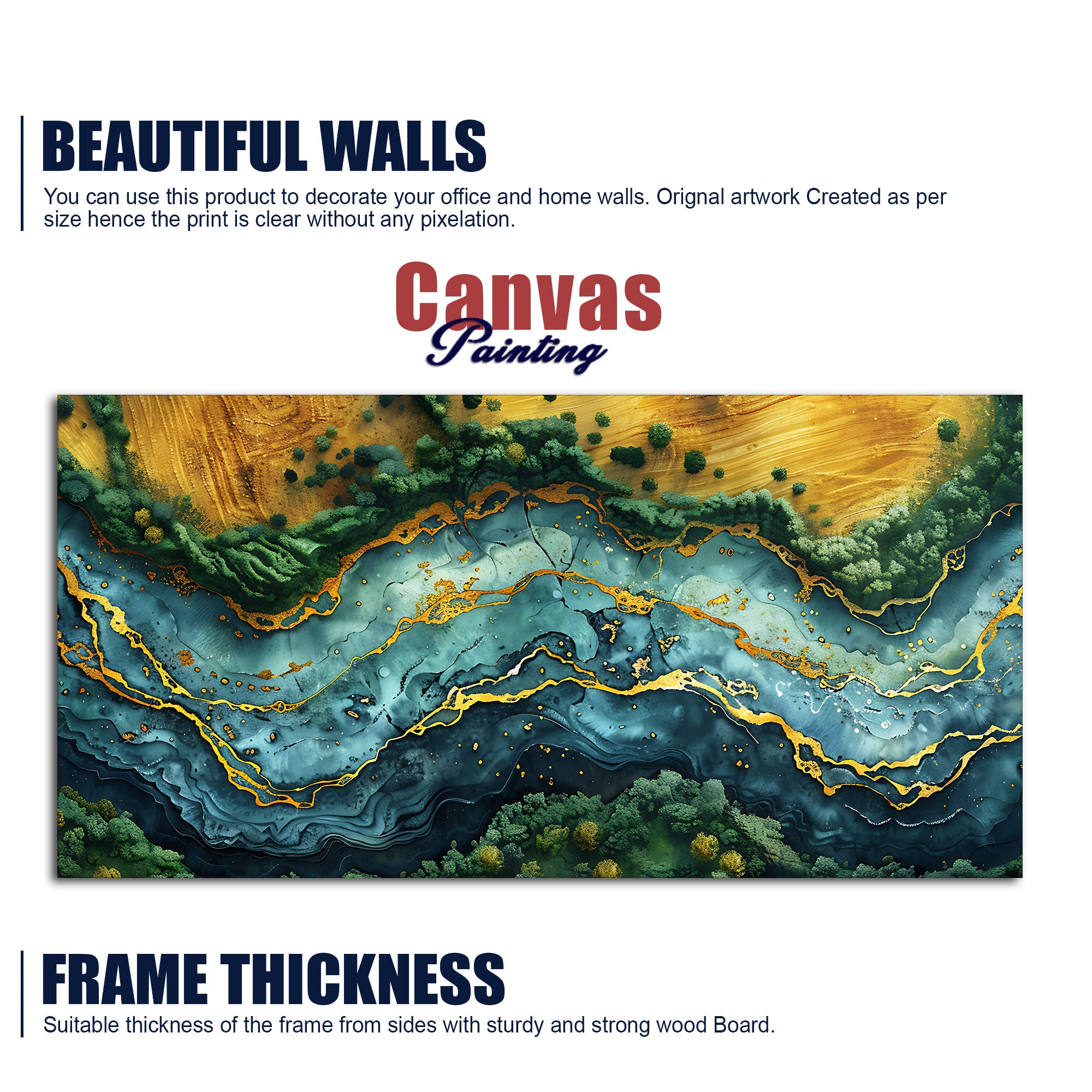 Abstract View of River Art Canvas Wooden Wall Painting